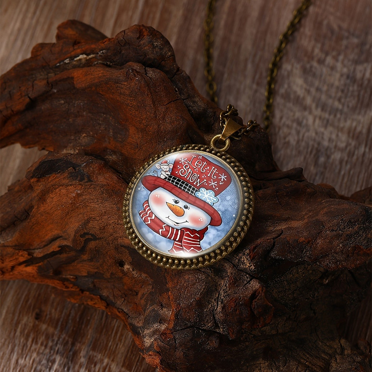 Snowman Cabochon Pendant Necklace