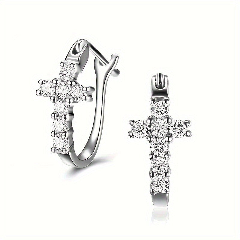 Crystal Cross Huggie Earrings