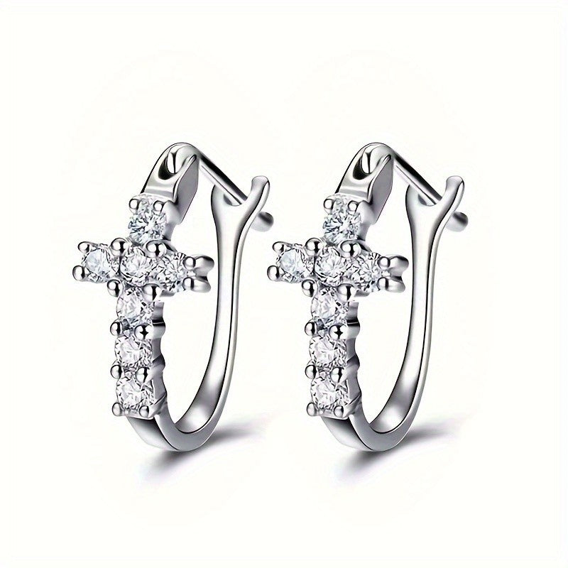 Crystal Cross Huggie Earrings
