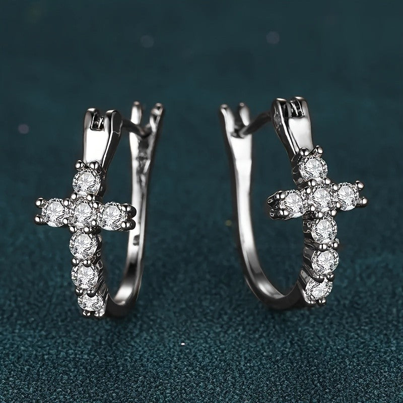 Crystal Cross Huggie Earrings