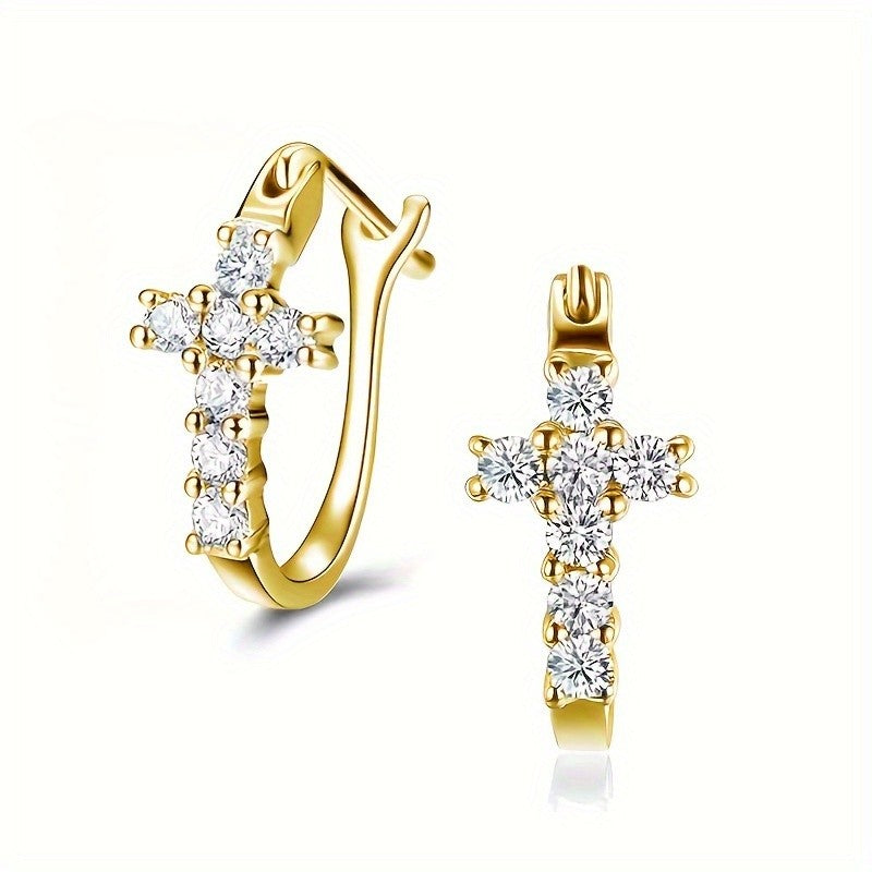 Crystal Cross Huggie Earrings