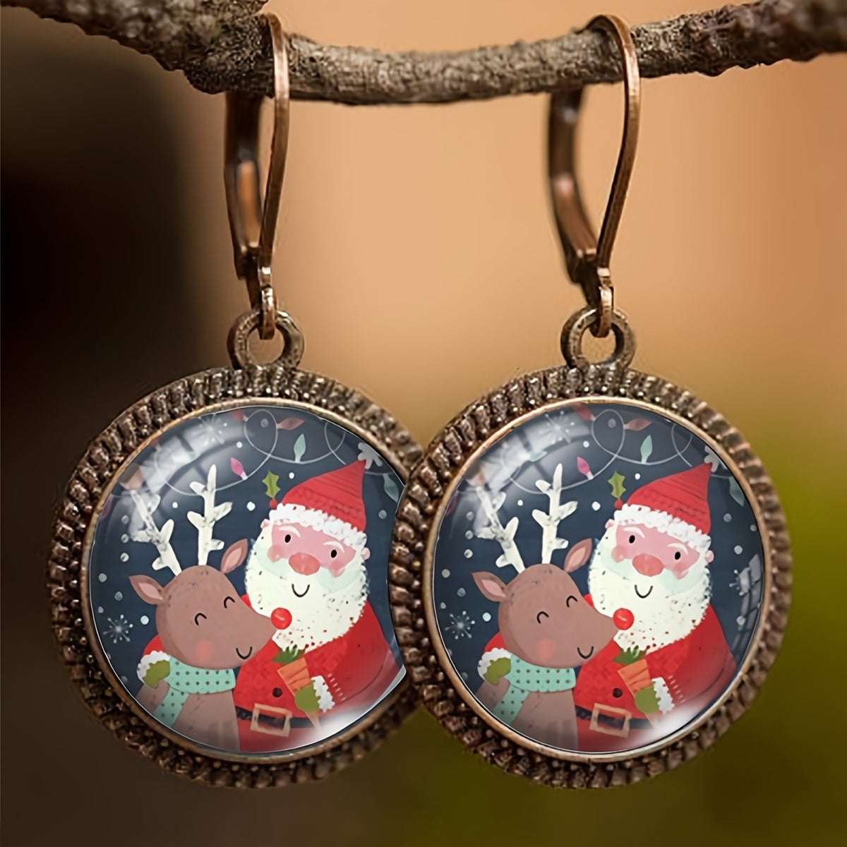 Santa & Reindeer Round Earrings