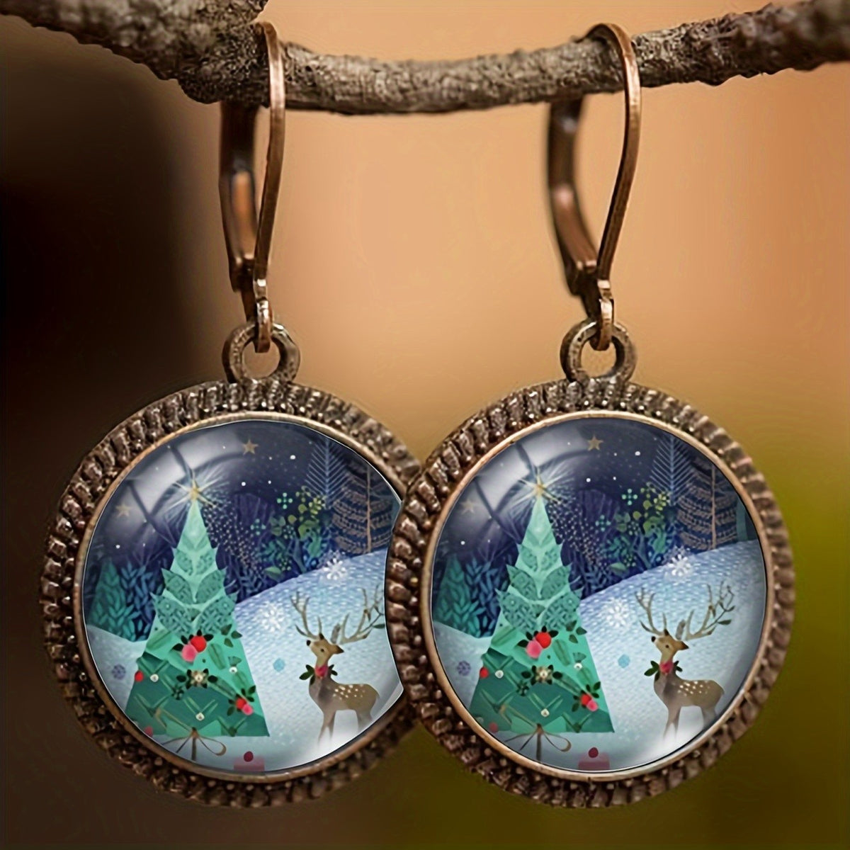 Santa & Reindeer Round Earrings