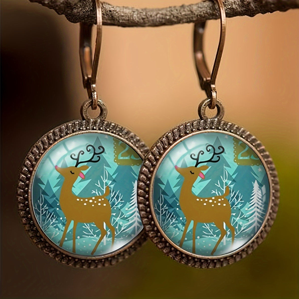 Santa & Reindeer Round Earrings