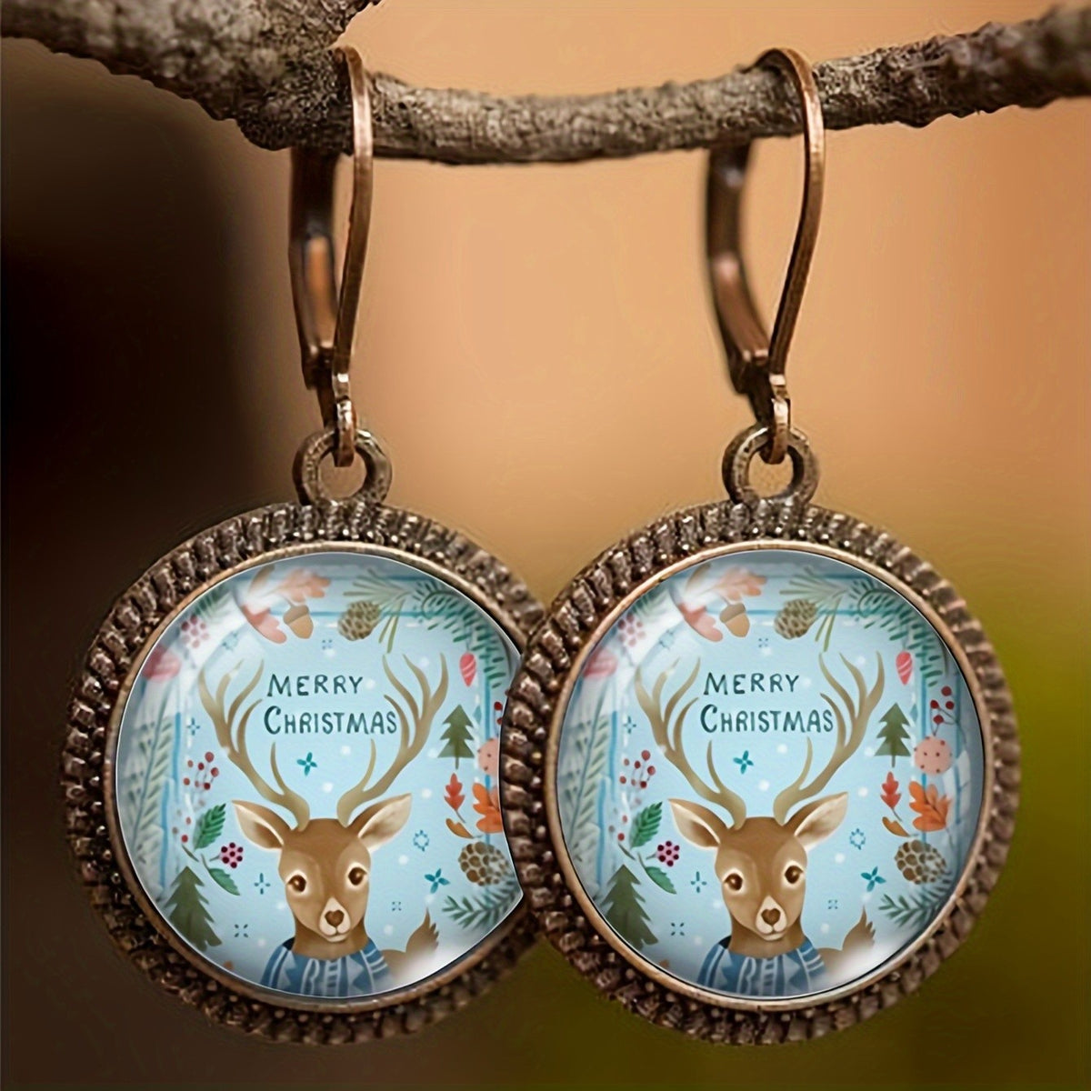 Santa & Reindeer Round Earrings