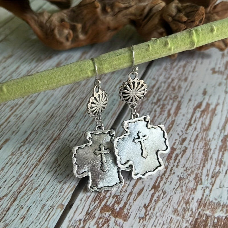 Vintage Cross Drop Earrings