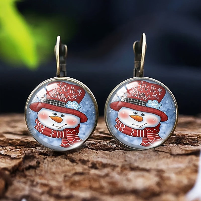 Snowman Mosaic Glass Dangle Earrings