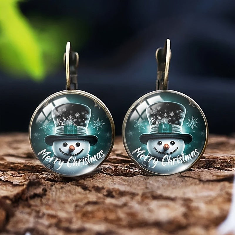 Snowman Mosaic Glass Dangle Earrings