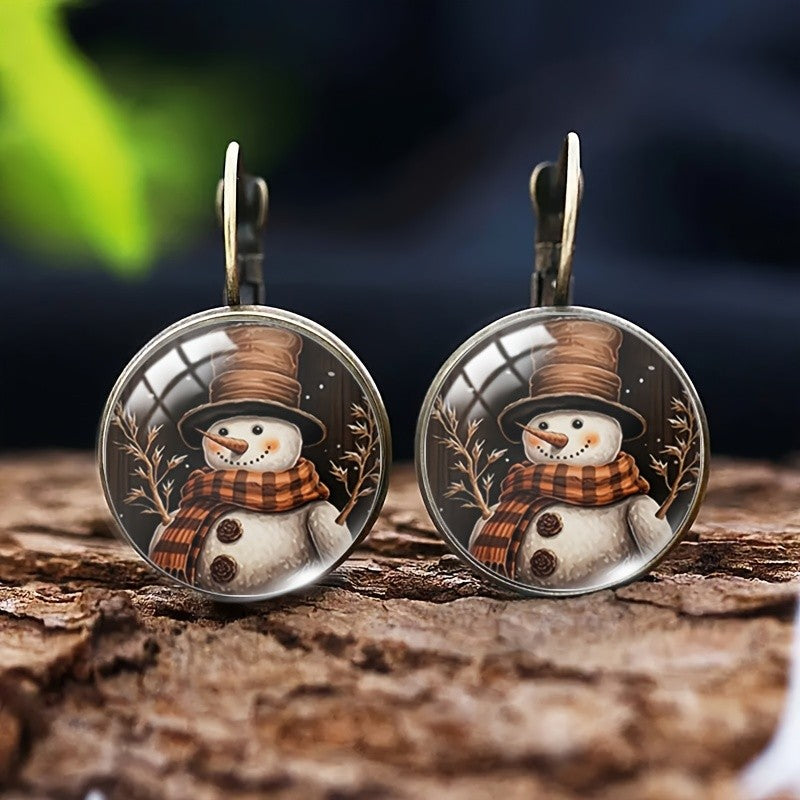 Snowman Mosaic Glass Dangle Earrings
