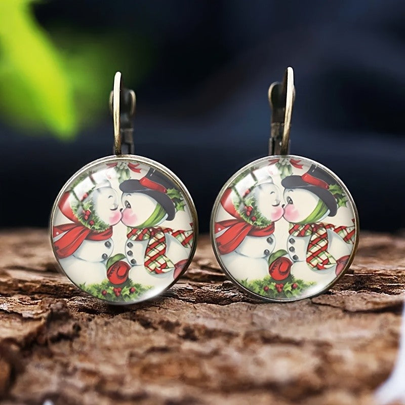 Snowman Mosaic Glass Dangle Earrings