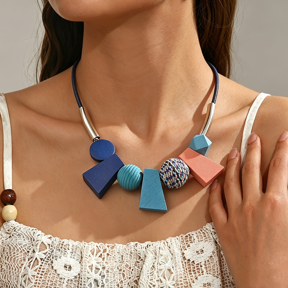 Multicolor Geometric Block Necklace