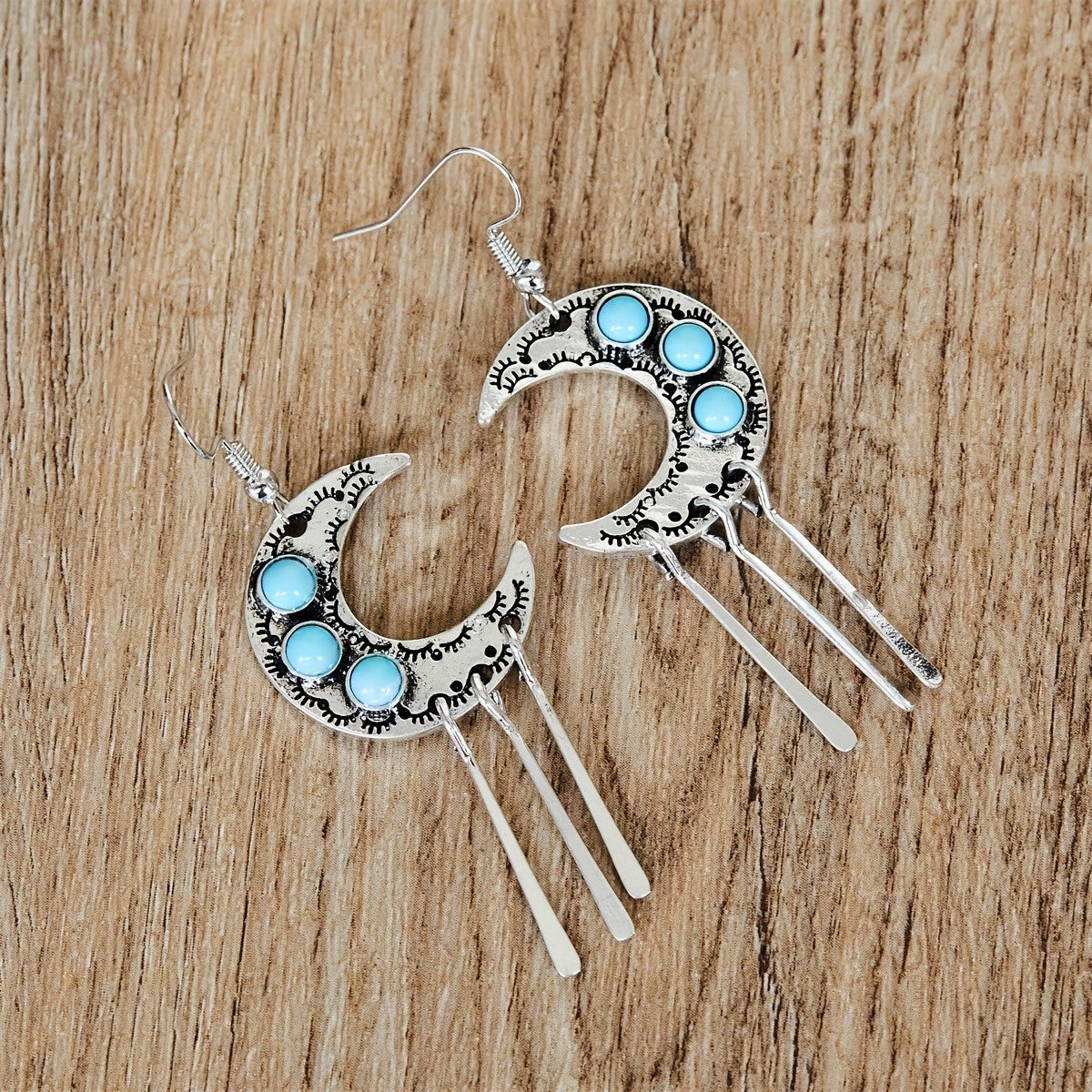 Turquoise Moon Tassel Earrings