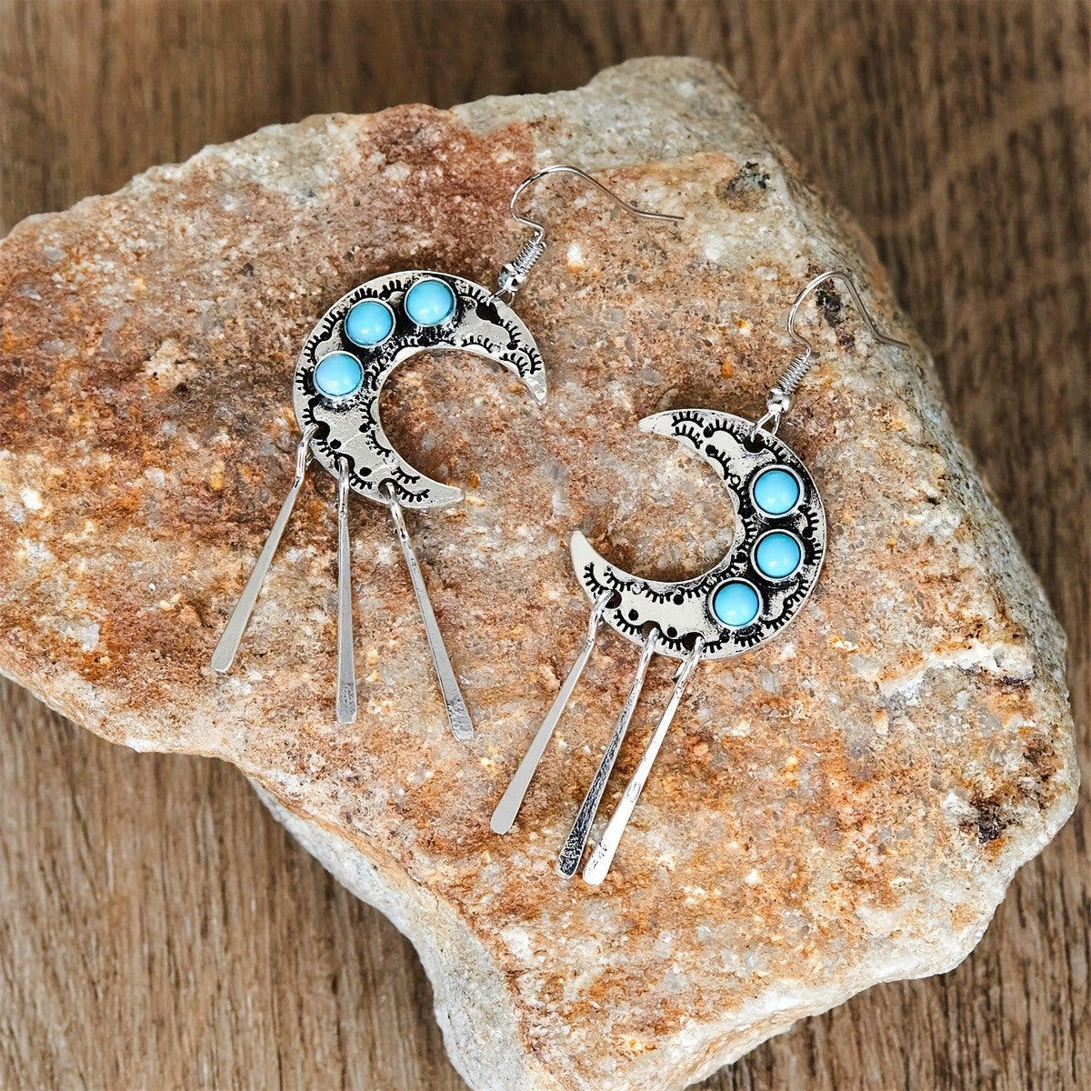 Turquoise Moon Tassel Earrings