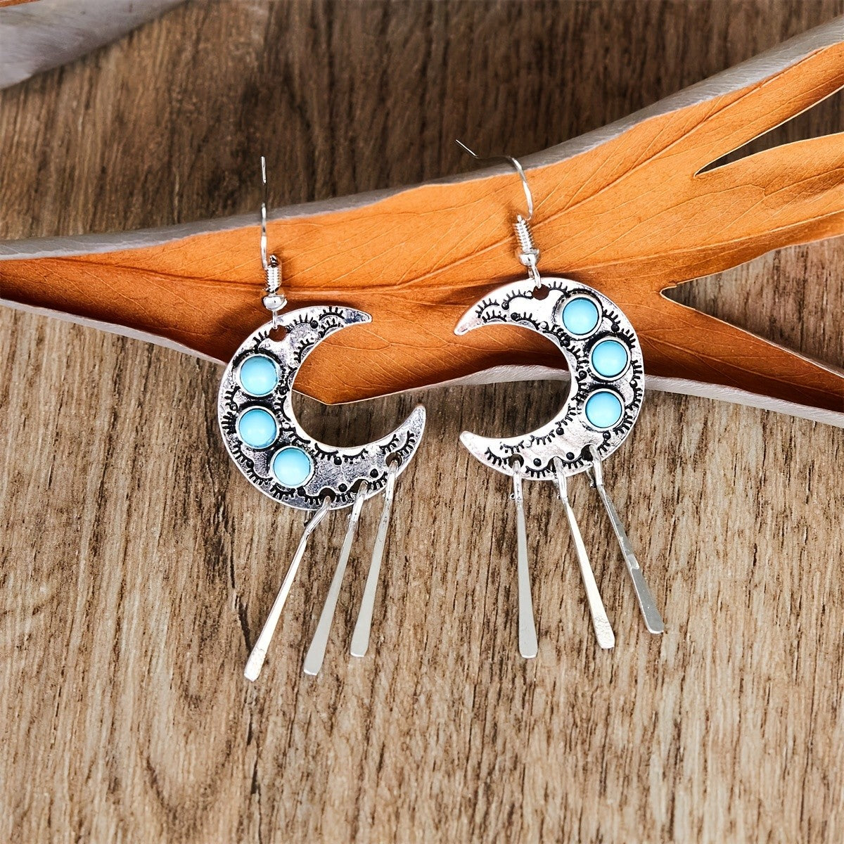 Turquoise Moon Tassel Earrings
