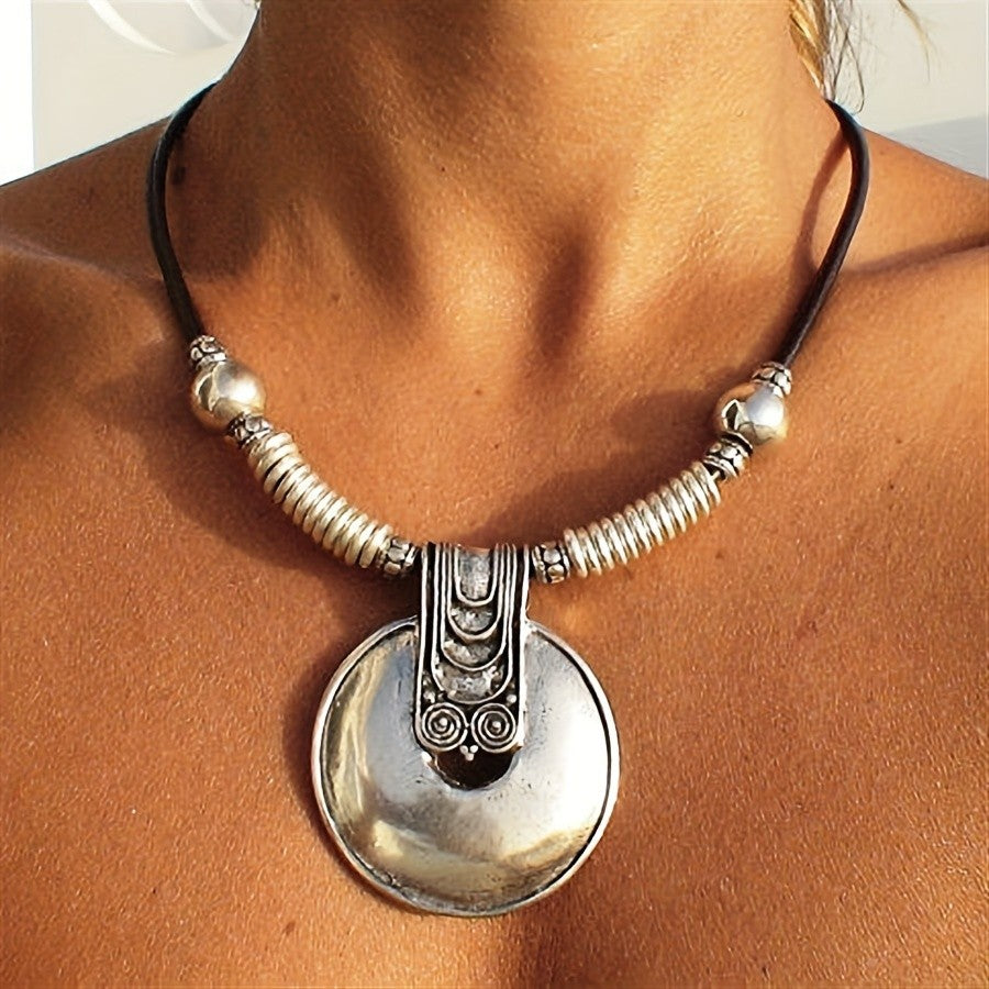 Silver-Tone Disc Cord Necklace