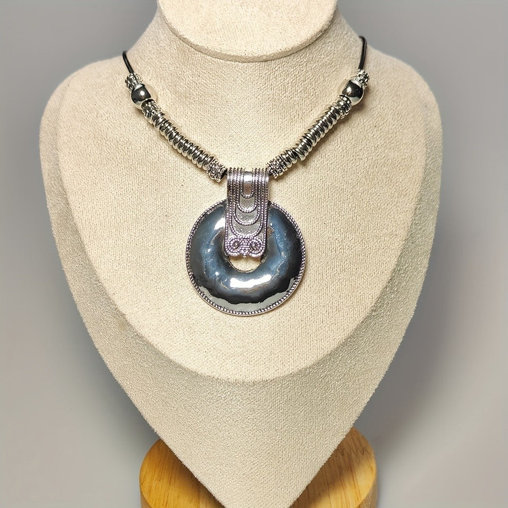 Silver-Tone Disc Cord Necklace