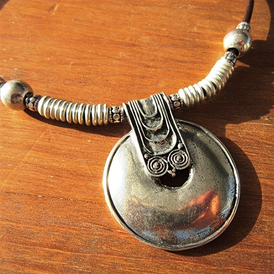 Silver-Tone Disc Cord Necklace