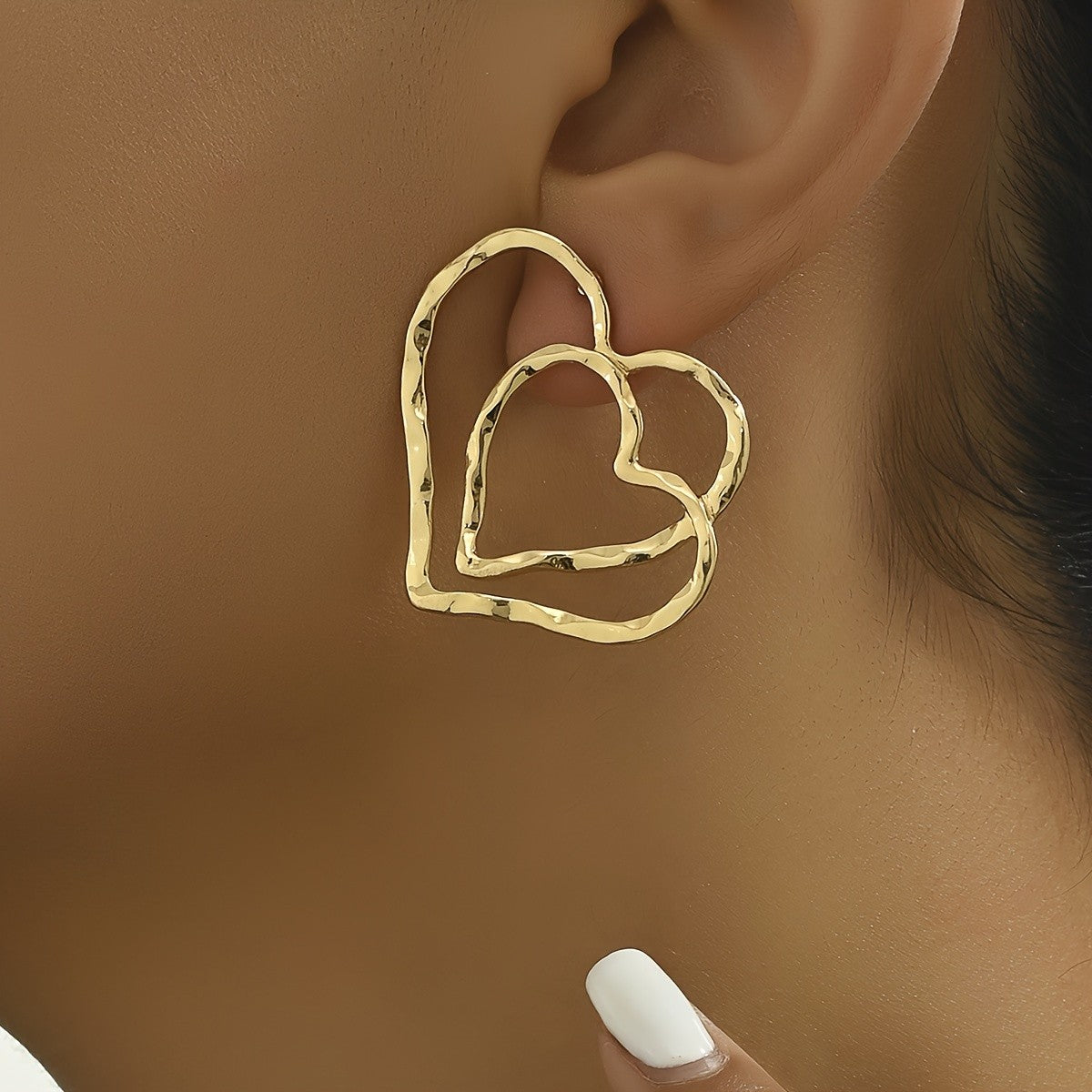 Textured Double Heart Stud Earrings