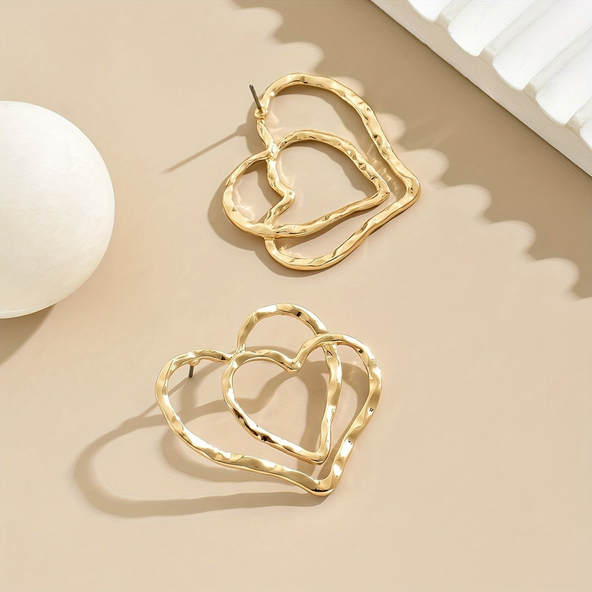 Textured Double Heart Stud Earrings