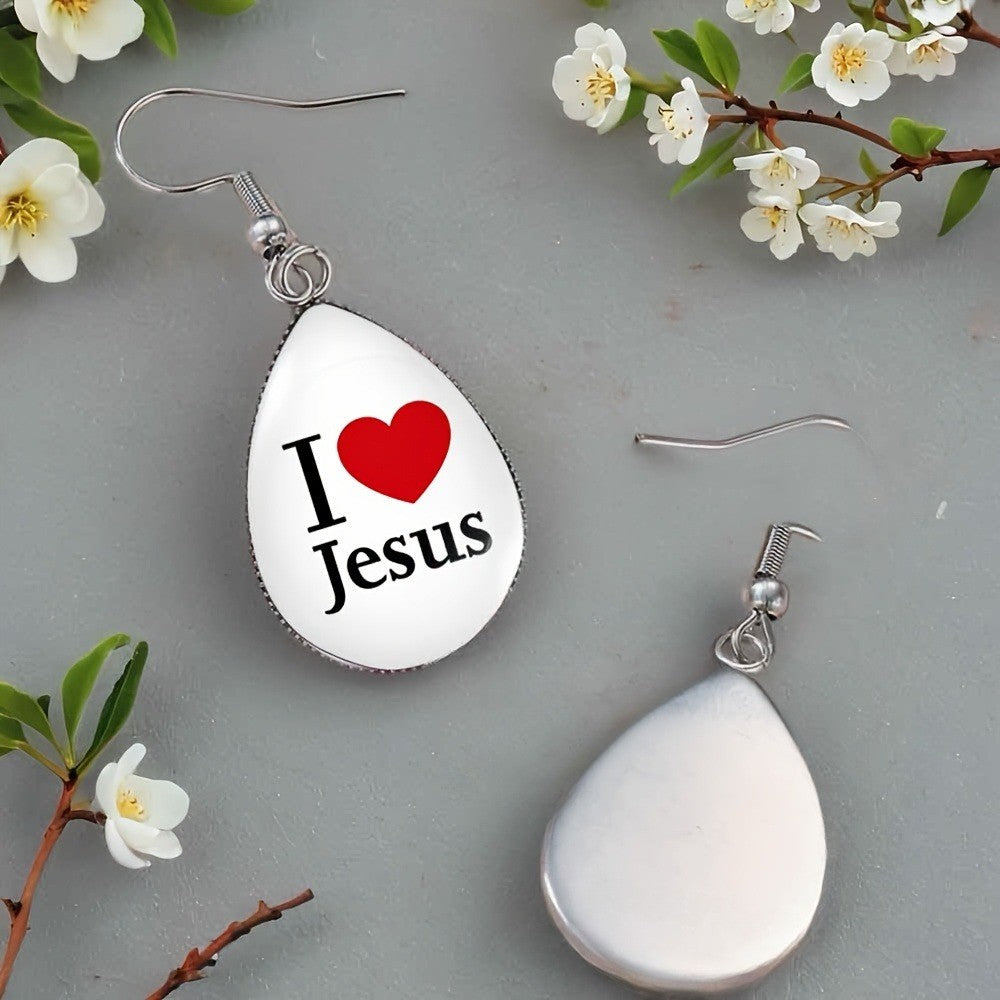 I Love Jesus Teardrop Dangle Earrings