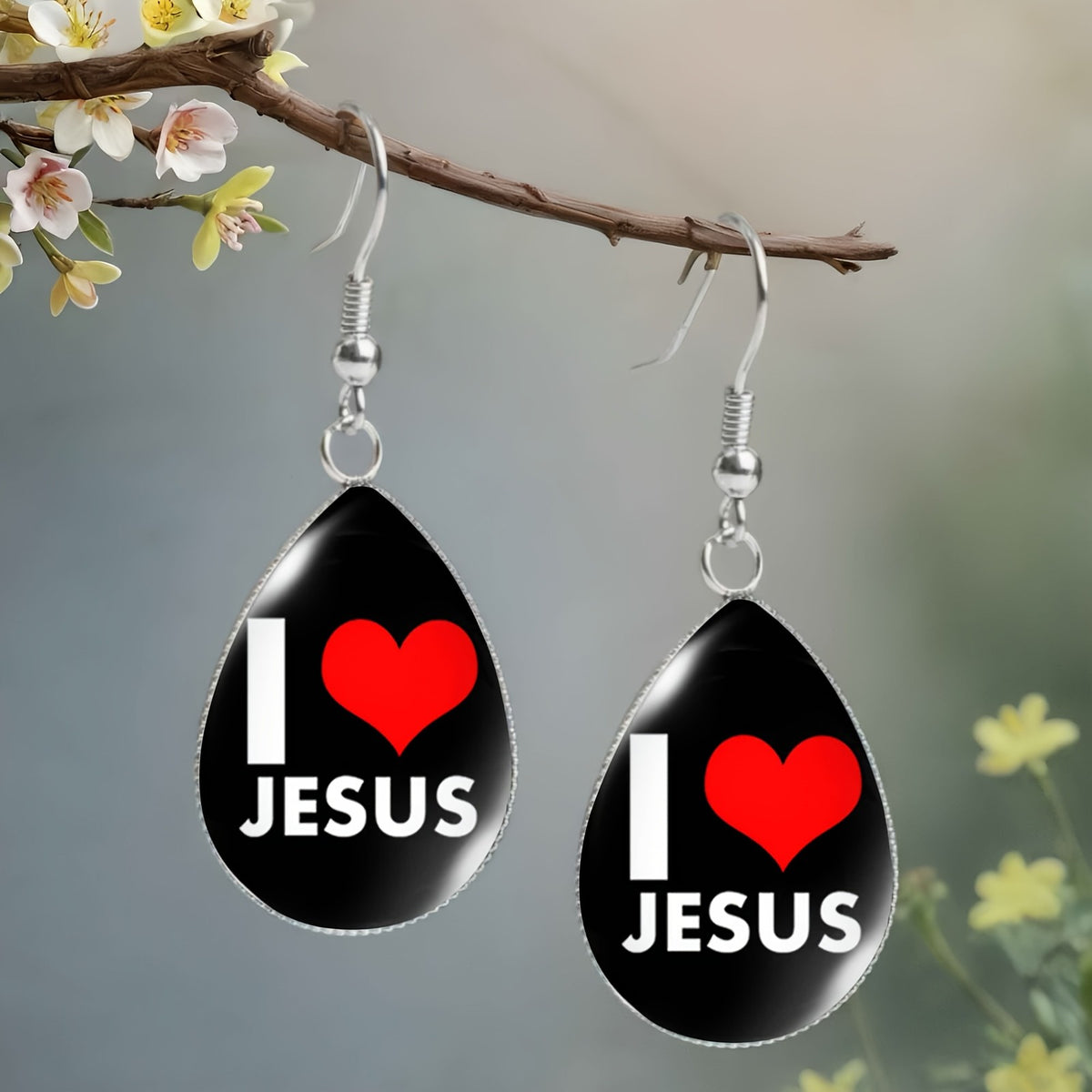 I Love Jesus Teardrop Dangle Earrings