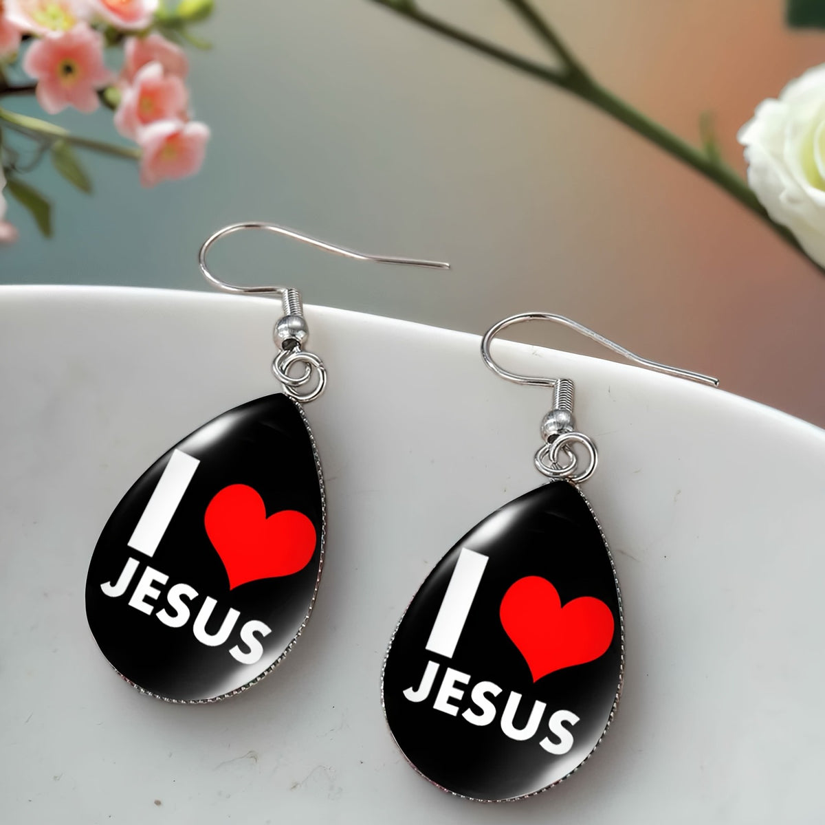 I Love Jesus Teardrop Dangle Earrings