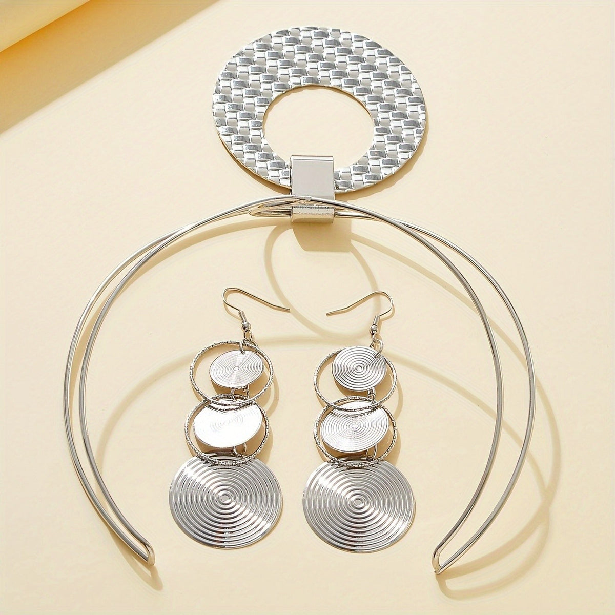 Woven Disc Choker & Spiral Earring Set