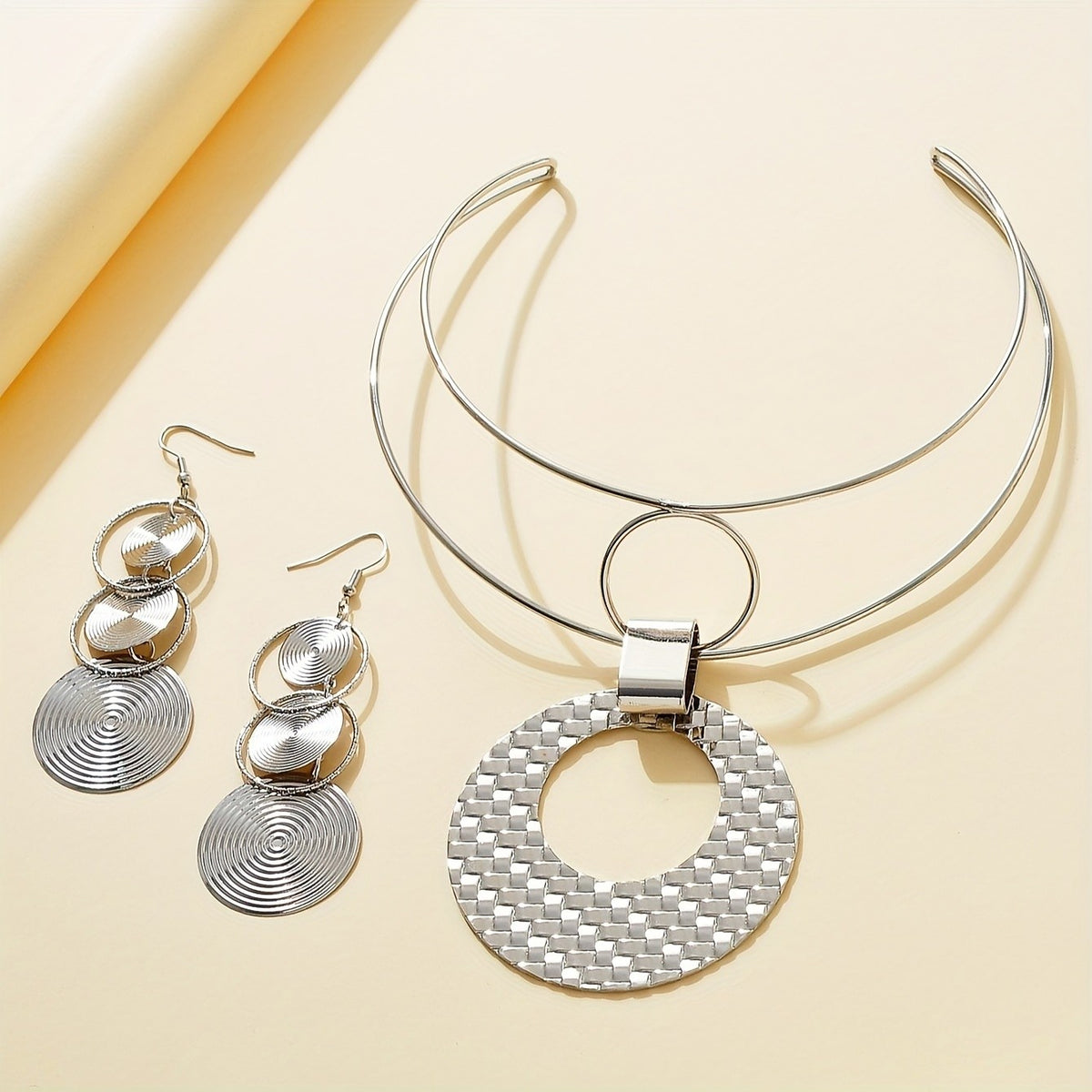 Woven Disc Choker & Spiral Earring Set