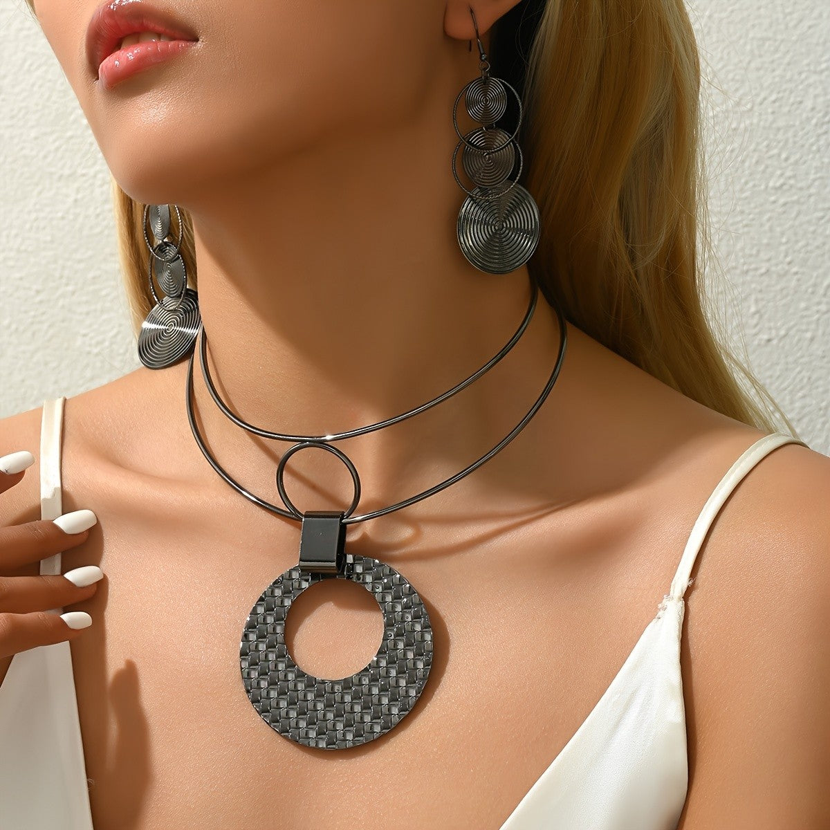 Woven Disc Choker & Spiral Earring Set