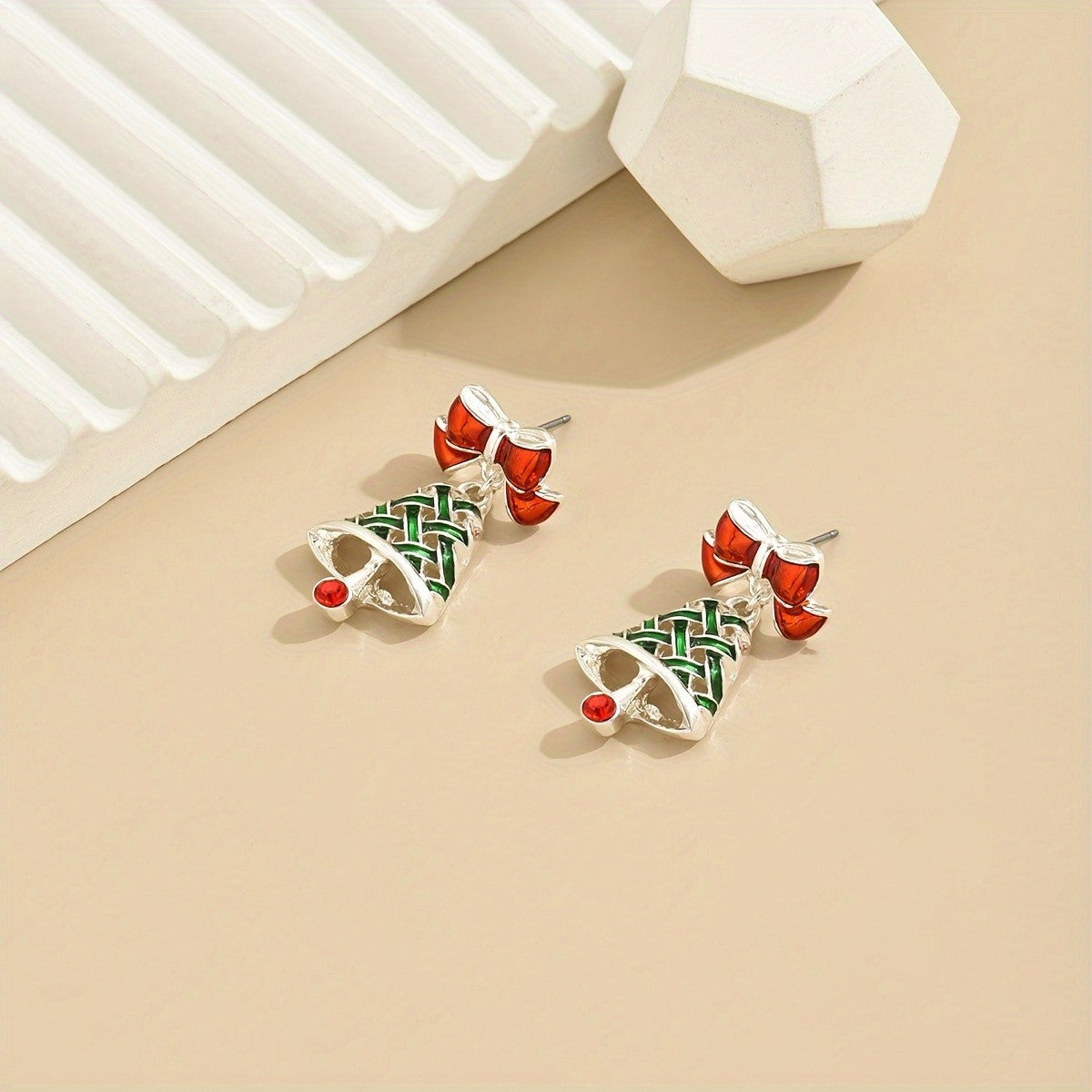 Green Christmas Tree Drop Earrings