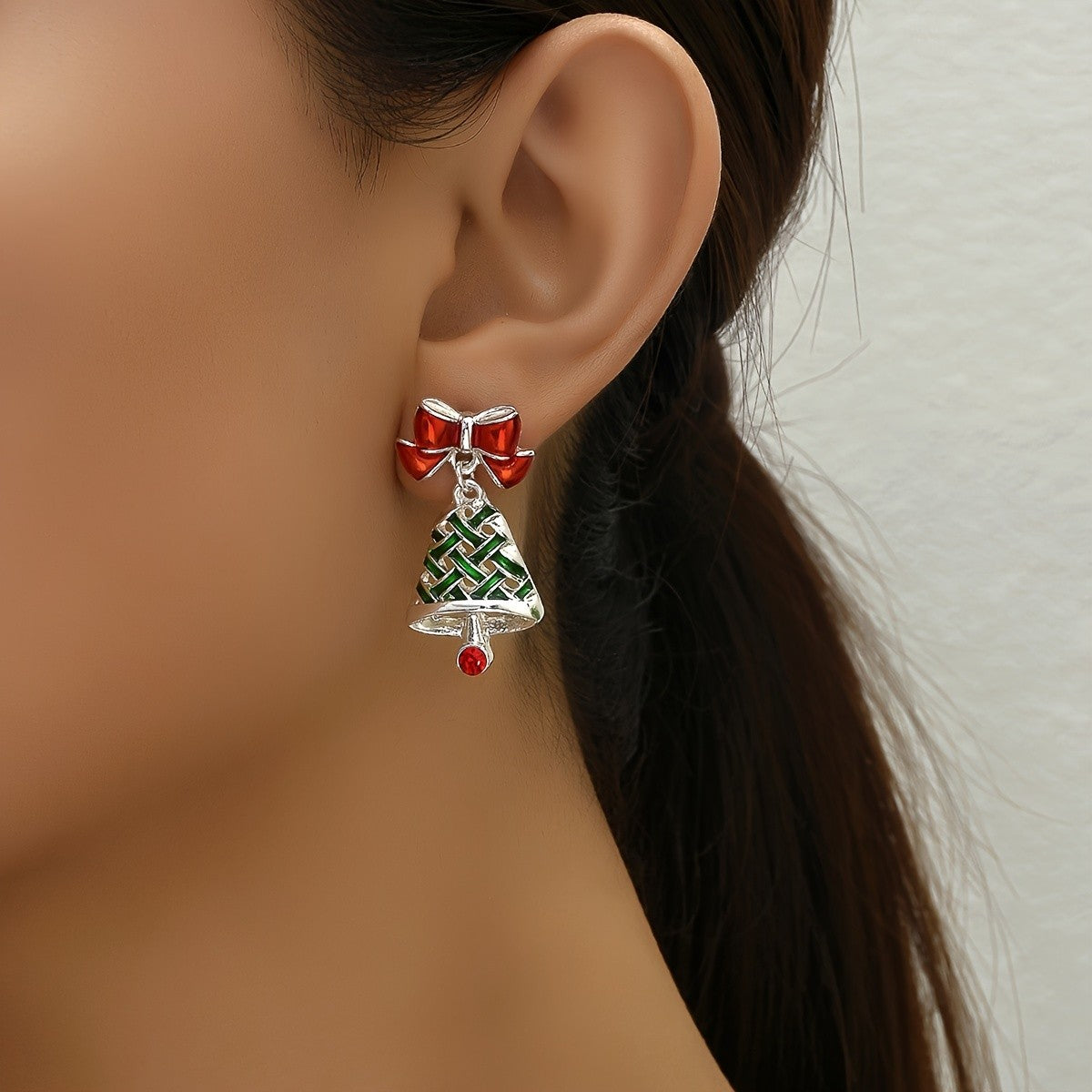 Green Christmas Tree Drop Earrings