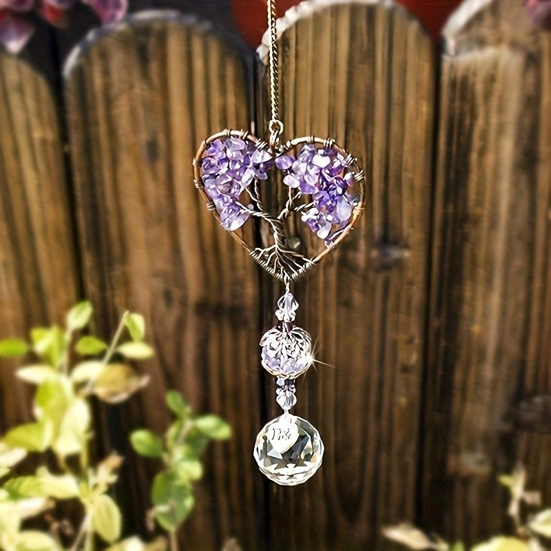 Purple Amethyst Heart Tree Suncatcher