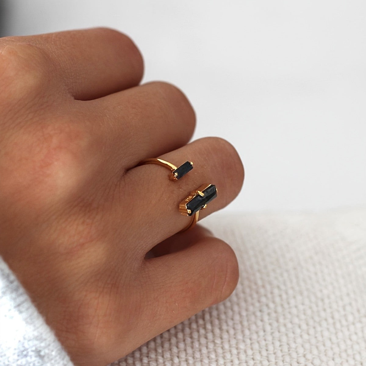 Double Black Stone Bar Ring