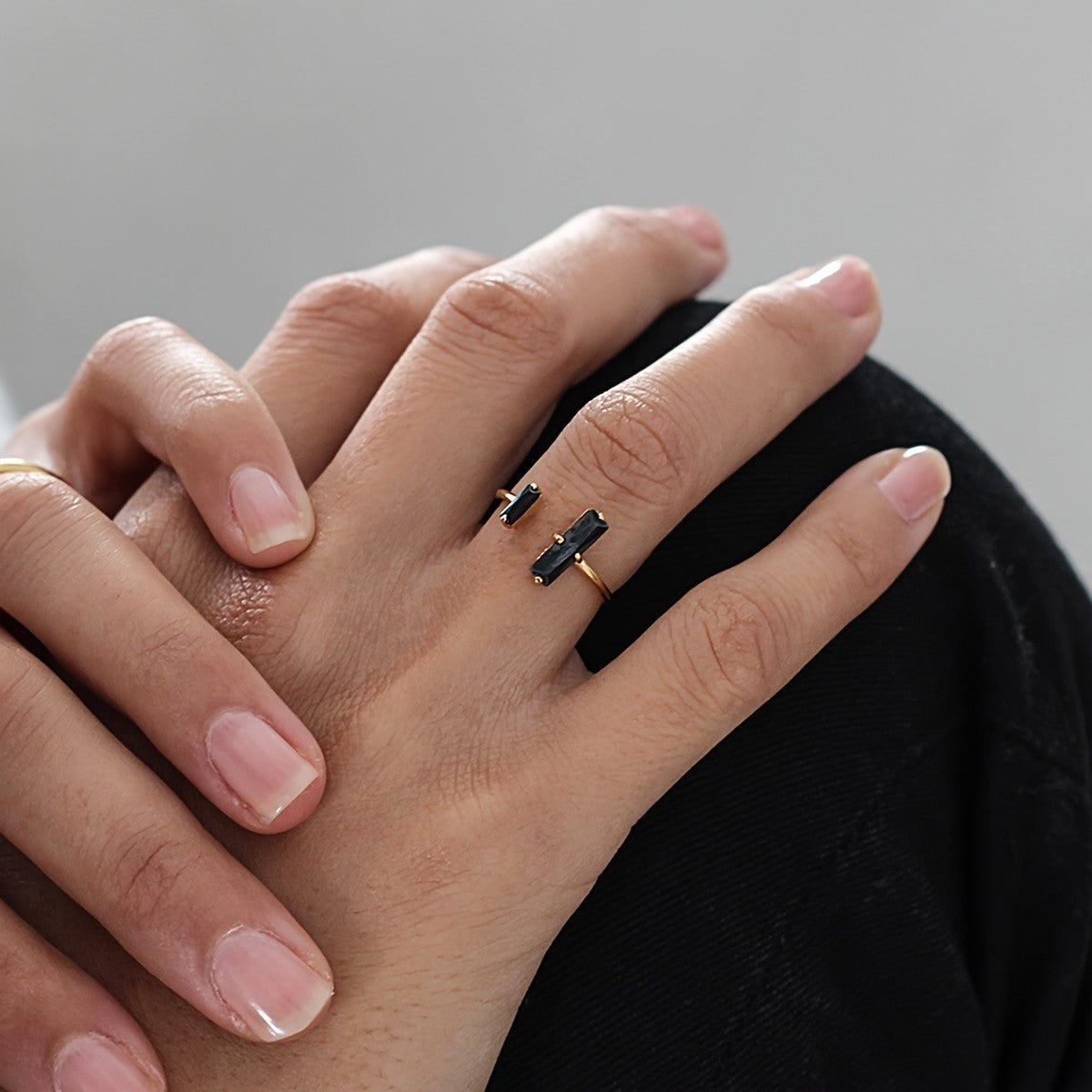 Double Black Stone Bar Ring