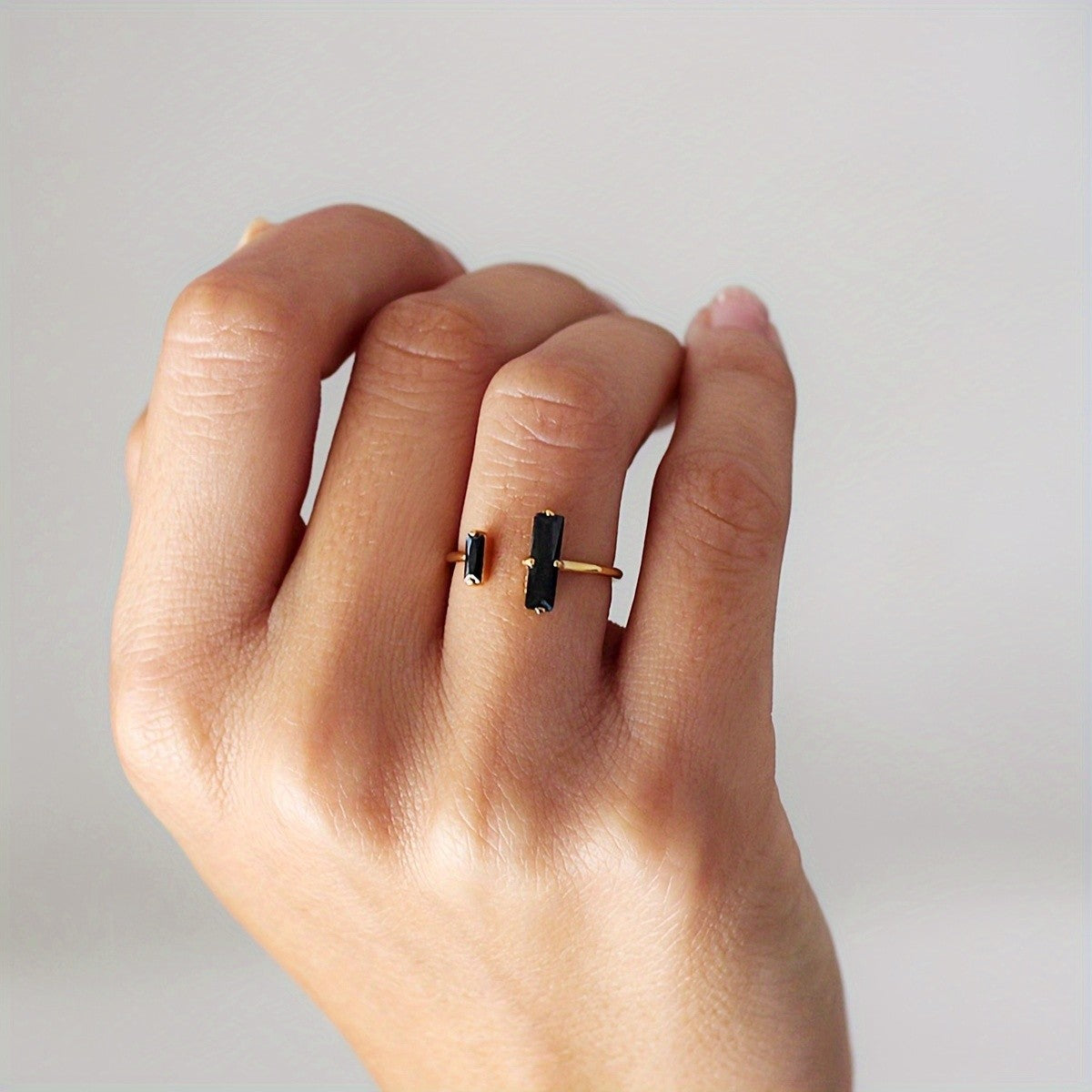 Double Black Stone Bar Ring