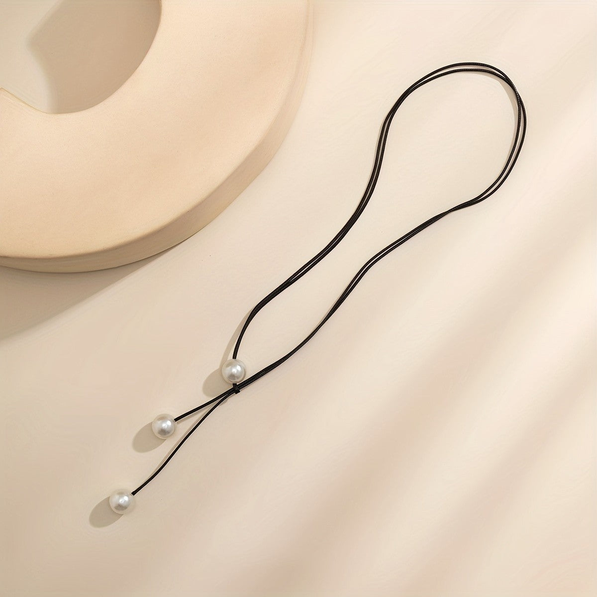Triple Pearl Lariat Cord Necklace