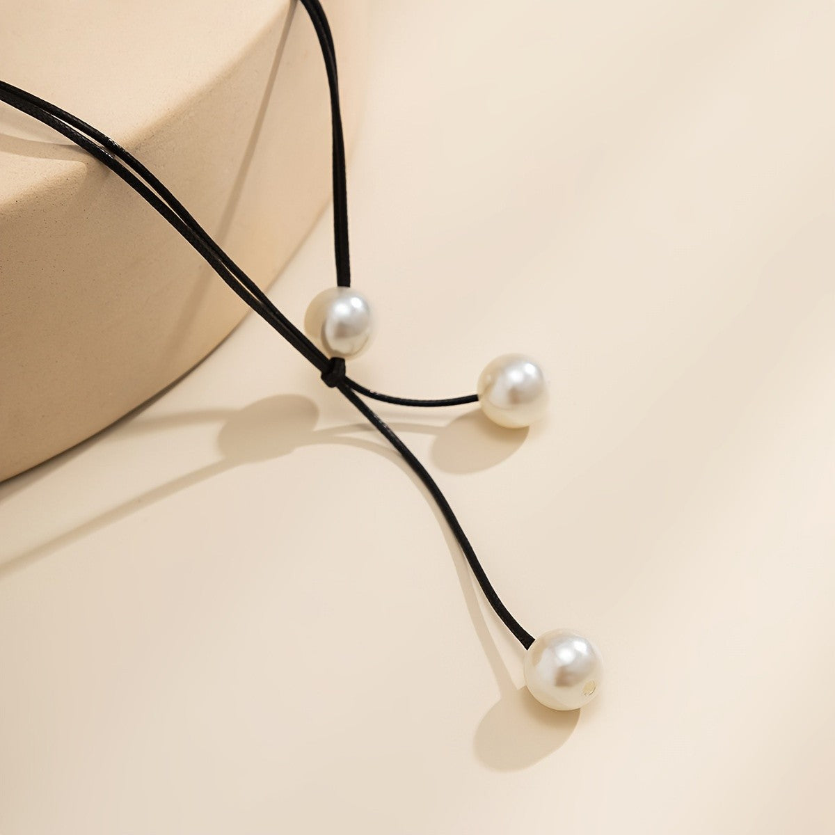 Triple Pearl Lariat Cord Necklace