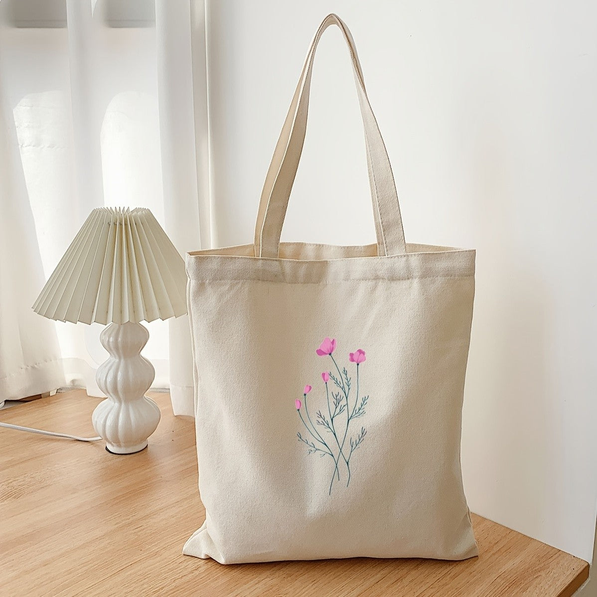 Pink Floral Canvas Tote Bag