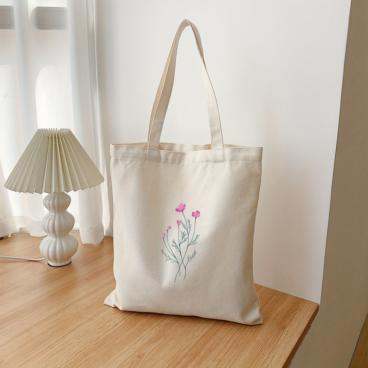 Pink Floral Canvas Tote Bag