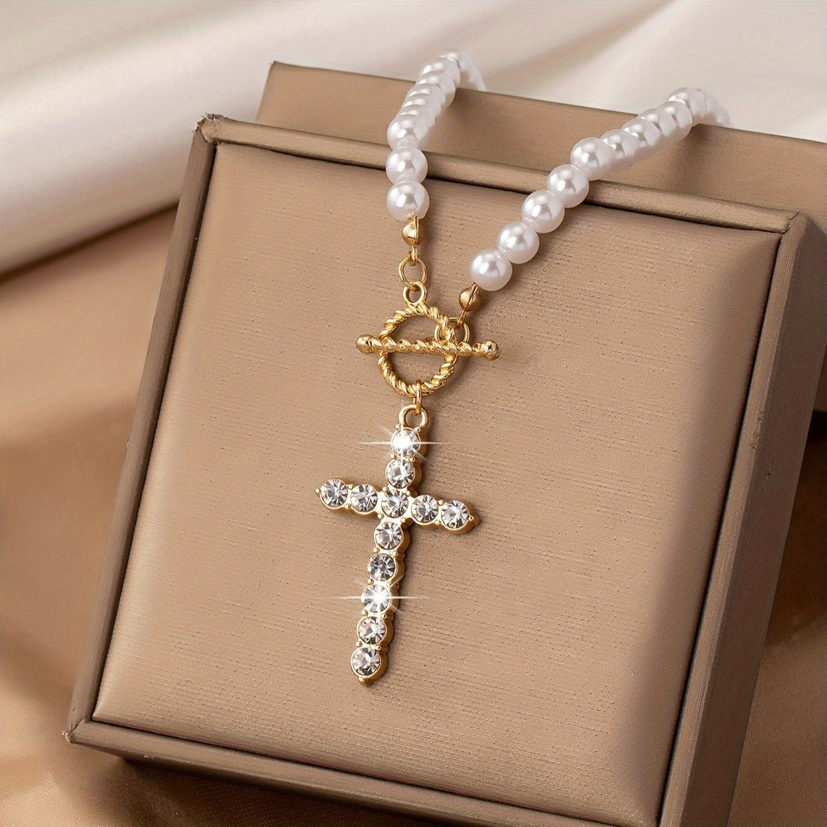 Crystal Cross Pearl Necklace