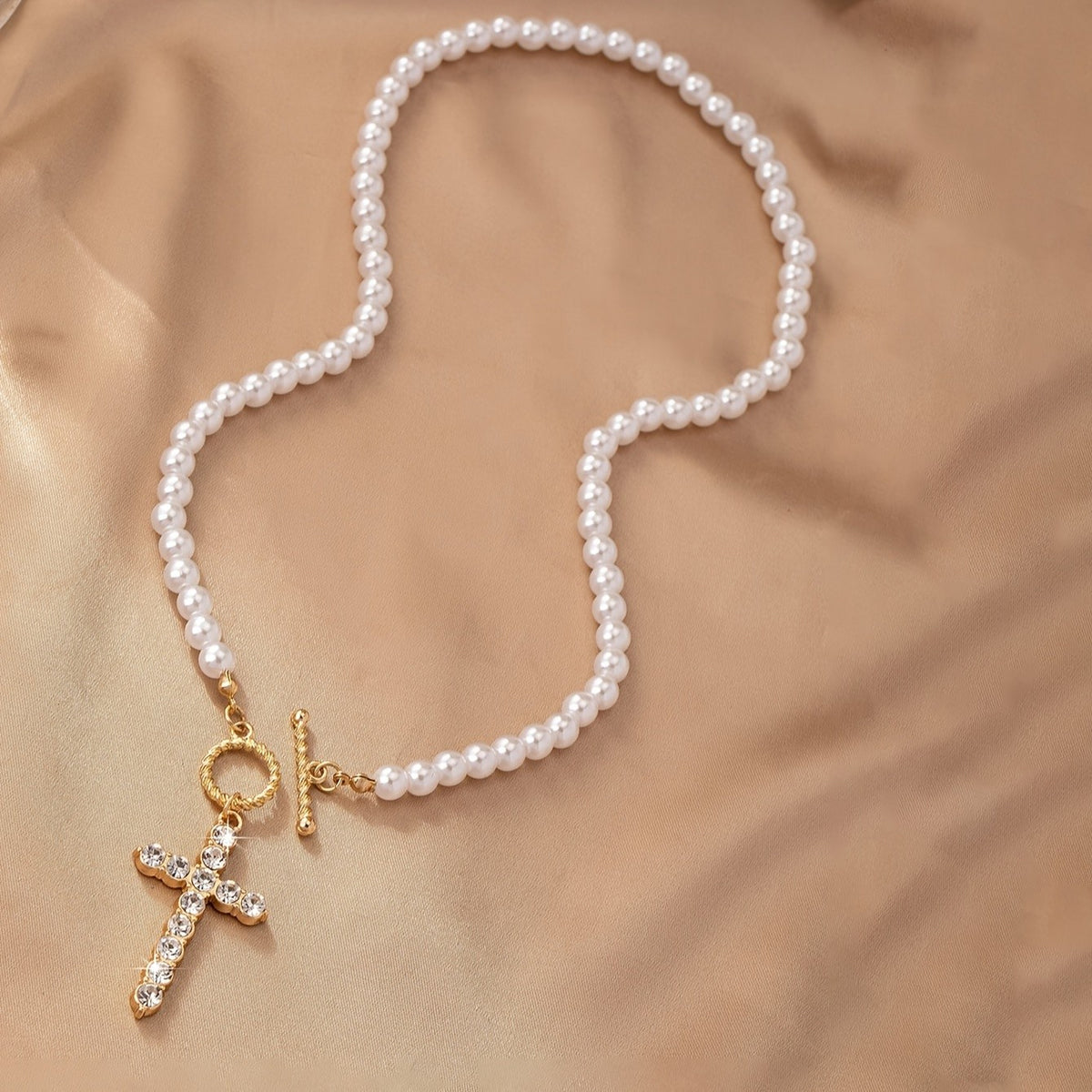 Crystal Cross Pearl Necklace