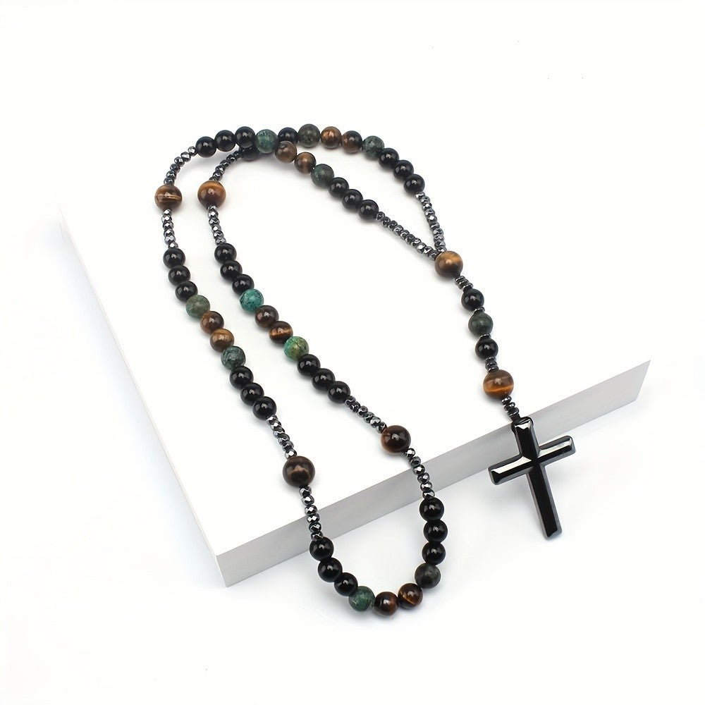 Tiger Eye & Turquoise Cross Necklace