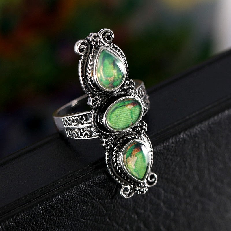 Triple Green Stone Vintage Ring