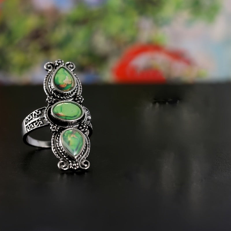 Triple Green Stone Vintage Ring