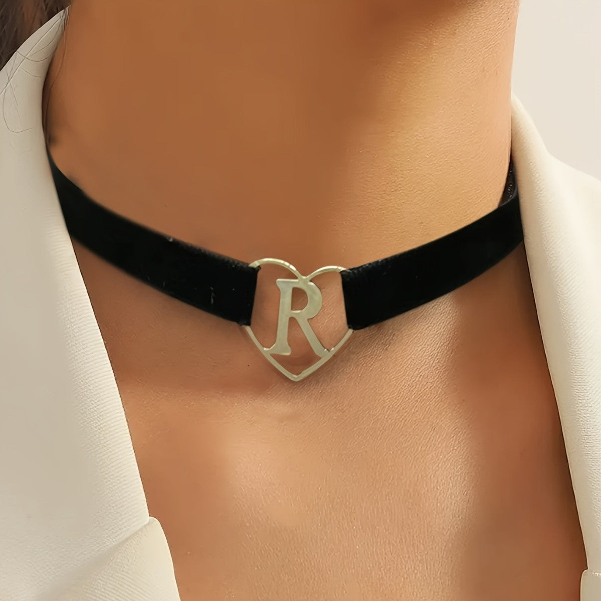 Heart Letter Initial Velvet Choker