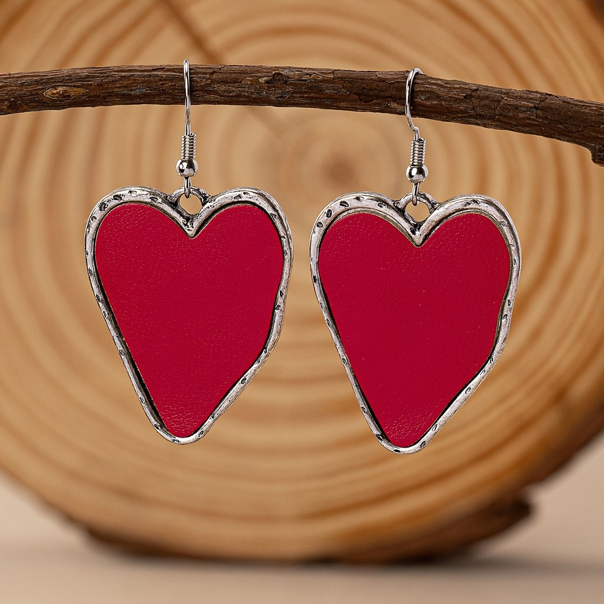 Patterned Enamel Heart Drop Earrings