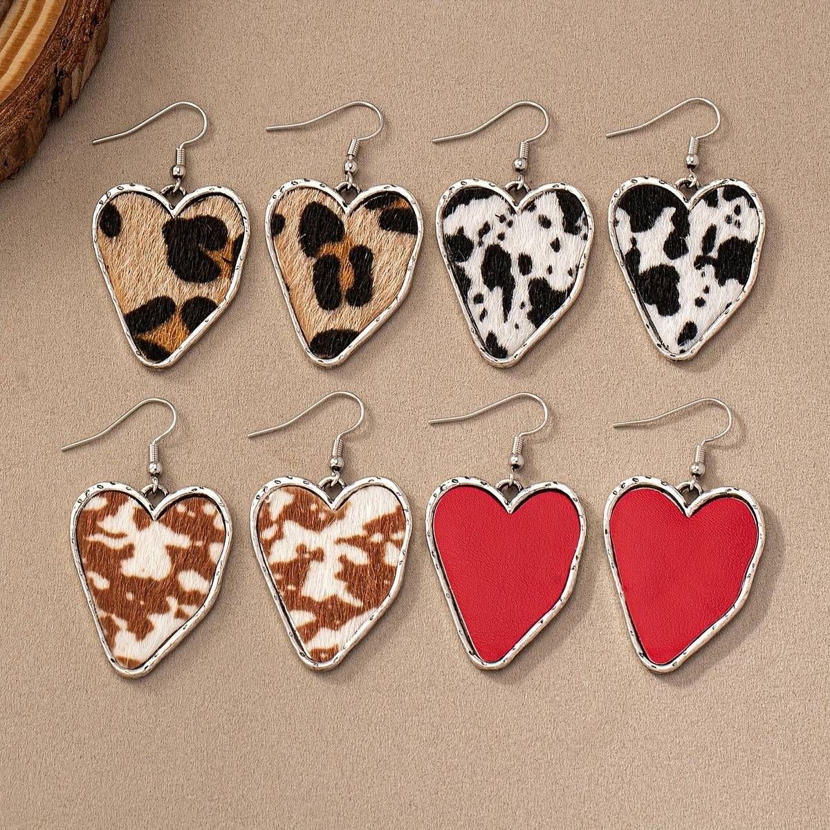 Patterned Enamel Heart Drop Earrings