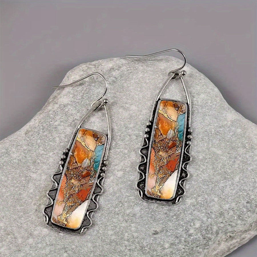 Mosaic Resin Rectangle Earrings