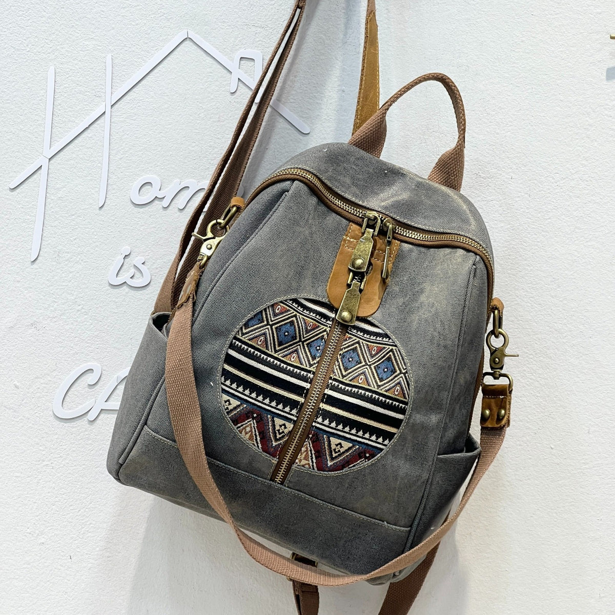 Geometric Patch Canvas Backpack