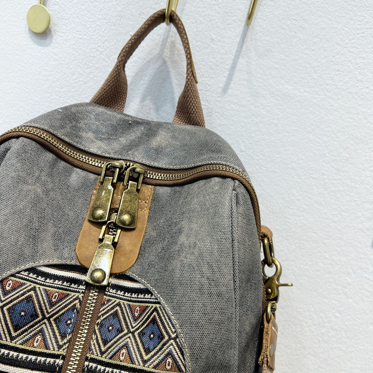 Geometric Patch Canvas Backpack